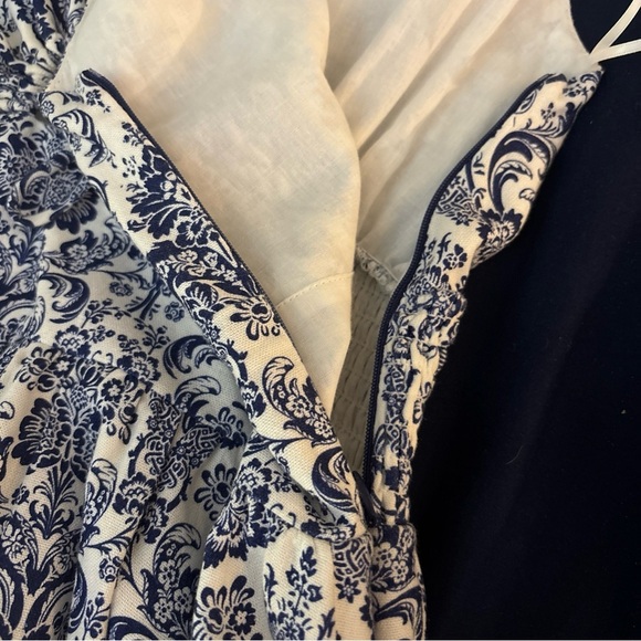 Hyacinth House Maxi Tuckernuck Navy Scroll Print Toula Linen Keyhole Dress XS - Picture 11 of 15